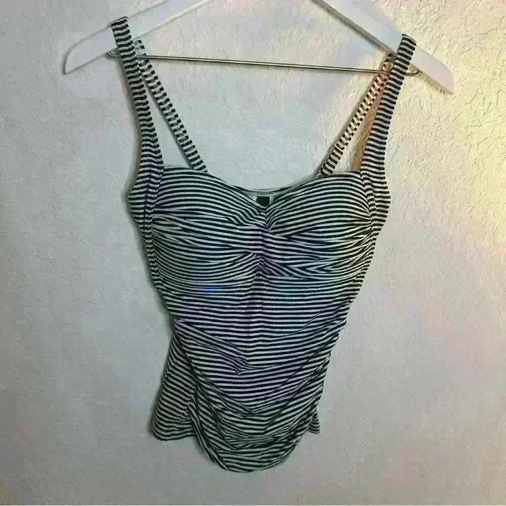 NipTuck Tankini Swim Ahoy Foil Twist Front Two Piece Slimming Ruched Suit Set